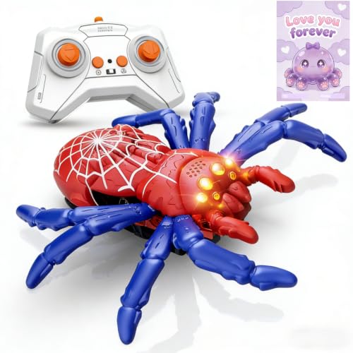 Wall Crawler Spider, Rechargeable Remote Control Robot Toy | Wall Climbing Toy with Gift Card for Kid, Boys, Girls, Halloween Toys, Birthday Gift (Red & Blue Spider) - color: Red & Blue Spider