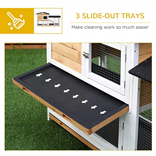PawHut 62" Rabbit Hutch, Wooden Bunny Hutch, Guinea Pig Cage, Small Animal Enclosure with Run Area, Removable Tray, Asphalt Roof, Lockable Doors and Ramp, Nature Wood | Wooden Bunny Hutch, Guinea Pig Cage, Small Animal Enclosure, Removable Tray, Asphalt R
