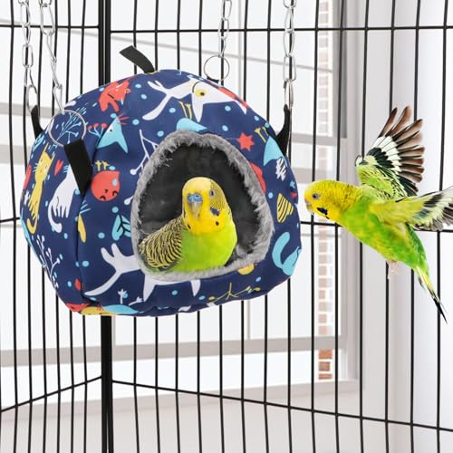 Wontee Bird Plush Hammock Parrot Hanging Snuggle Cave Happy Hut Tent for Parakeet Cockatiel Conure Lovebird Budgie Hamster Gerbil Rat Chinchilla Squirrel Cage (S, Blue Cat) - color: Blue Cat, size: S