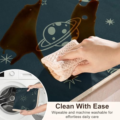 Basumee Splat Mat for Under High Chair, Waterproof & Mess-Proof Floor Mat | 46"×42" Baby Splash Mat, Non Slip Bottom, 4-Layer Fabric, Food & Liquid Catcher, Machine Wash for Boy Girl, Meals, BLW, Craft - color: Dark Blue Space, size: 46x42 Inches