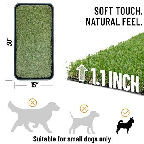 Ottomanson Artificial Grass Puppy Potty Training Pad with Tray, 15" x 30" Reusable Pee Pad for Small Pets and Dogs - color: Black Tray/Grass, size: 1'3" x 2'6" (Pet)