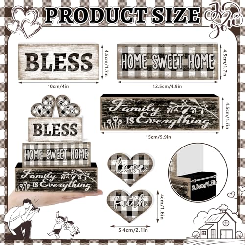 Tiered Tray Decor Set, 4 Pcs, Wooden, for Home Kitchen, Hearts | Checkered Sweet Home, Farmhouse Rustic Summer Coffee Table Centerpieces Office Decorations - style: Heart