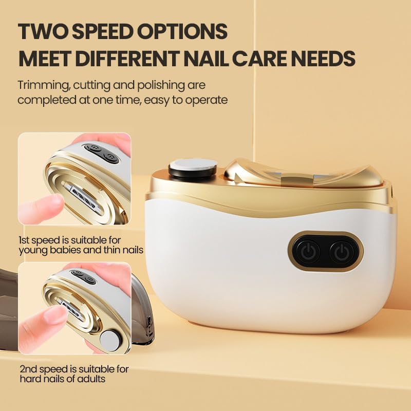Electric Nail Clipper, Electric Automatic Nail Clippers with Light Nail Trimmer 2 Speeds Automatic Nail Clipper Storage Compartment with Debris, for Adults, the Elderly, and Children(White) - color: White