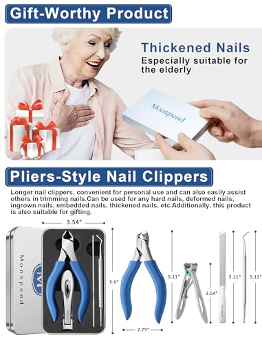 Toenail Clippers for Seniors Thick Toenails, Heavy-Duty Toenail Clippers, Adult Thick Toenail Long Handle,Aluminum Storage Box (Blue)