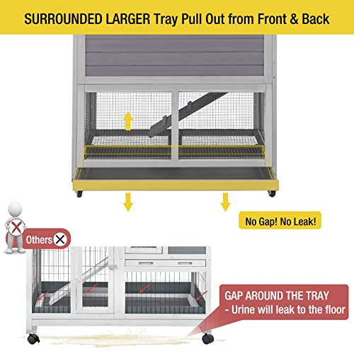 Aivituvin [Upgrade Version] Rabbit Hutch Bunny Hutch, Rabbit Cage with Two No Leak Trays, Indoor & Outdoor Waterproof Cage for Bunny, Upgraded Bottom Wire Netting,Grey,Large, Camel