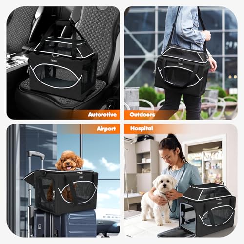Lekereise Top-Expandable Pet Carrier 18x11x11Inch Delta American United Airline Approved Underseat to 15lbs Stable Car Travel Carriers for Small Dogs Cats with Locking Safety Zippers Anti-Scratch Mesh - color: Black, size: 18"x11"x11"