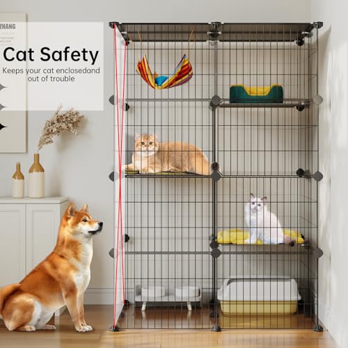 Oneluck 4-Tier Cat Cage for Indoor Cats 47.2-Inch Large Detachable Metal Wire Catio Enclosure Modular DIY Pet Playpen with 3 Platforms and 4 Doors for 1-2 Kittens 31.5 x 23.6 x 47.2 Inches Black - size: 31.5"L x 23.6"W x 47.2"H