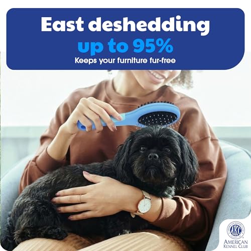 AKC 2-in-1 Grooming Brush for Dogs & Cats, Deshedding & Detangling | Dense nylon bristles remove loose hair from short- and long-coat dogs and cats of all breeds. - style: Combo Brush
