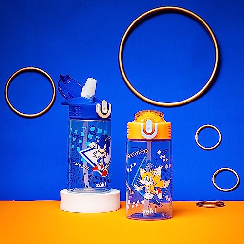 Zak Designs Sonic Kids' 2-Pack Leak-Proof Water Bottles With Straw, Handle and Pop-Up Spout Cover - color: Sonic, Tails