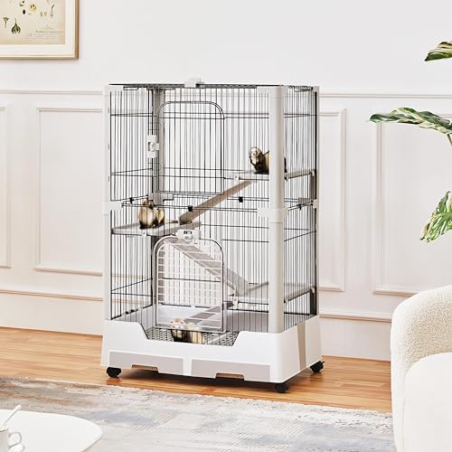 Yaheetech Rolling Small Animal Cage 4 Level Pet Cage with Open Top&Pull-Out Tray for Rabbits, Guinea Pigs, Ferrets and Chinchillas - size: 30.0"L x 20.0"W x 45.0"H