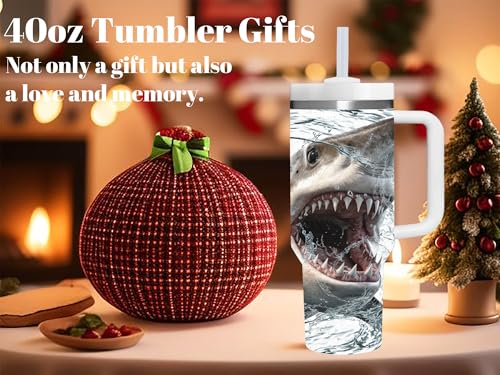 AMZUShome Shark Gifts.40oz Shark Tumbler with Handle.Shark Lover Cup Gift.Birthday Christmas shark Tumblers Gift for Women Men. - style: Shark