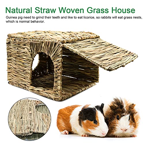 BWOGUE Large Guinea Pig Grass House, Guinea Pig Hideout, Foldable Straw Hut | Hand-Woven Straw for Gnawing, Double Openings for Guinea Pig Tunnel Play, Resting Bed, Bunnies, Chinchillas & Ferrets - size: 1 PACK