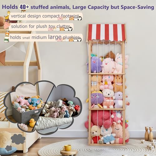 Wooden Stuffed Animal Storage Zoo 3-Tier, Anti-Tip Plush Toy Organizer | Large Capacity Stuffed Animal Organizer Holds 40+ Plushies, Anti-Tip Vertical Corner Toy Holder for Kids Nursery - color: Wood, size: Large
