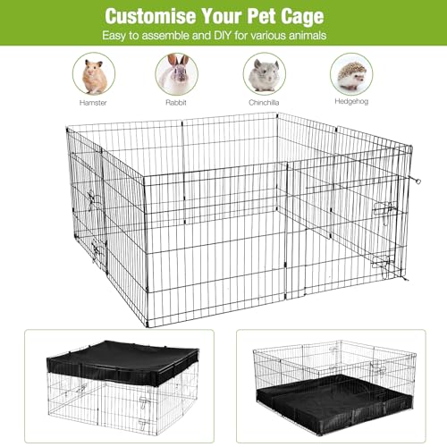 Rabbit Pet Playpen Guinea Pig Cage with Waterproof PVC Bottom Liner, Triple Fixing Cage for Rabbit, Guinea Pigs, Bunny, Hedgehog, Small Animal Indoor Playpen, 48''L x 48''W x 24''H