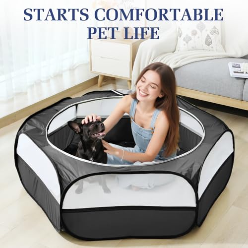 Pawaboo 2-in-1 Small Animals Playpen with Pad, Black+Gray | Waterproof, Reusable Pad, Portable Outdoor Yard Fence with 3 Metal Rod, For Chick/Kitten/Guinea Pig/Rabbits/Chinchillas - color: U-Black + Gray