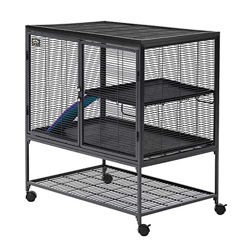 Critter Nation by MidWest Homes for Pets Single Unit Small Animal Cage, Habitat for Rats, Chinchillas, Ferrets, Sugar Gliders, Tool-Free Assembly, with Full-Width Doors, Shelf and Removable Base Pan - color: Black: 1/2 Inch Wire Spacing: Critter Nation, s