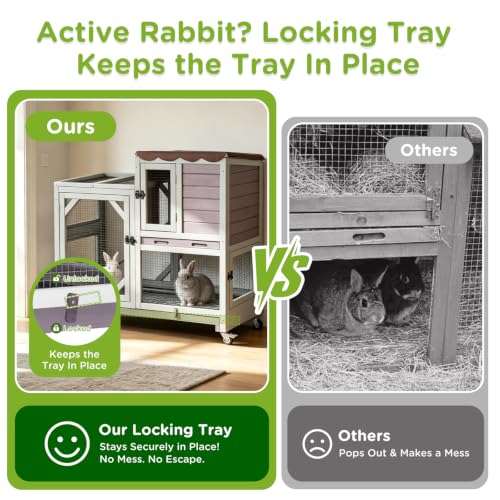 GUTINNEEN 2-Story Rabbit Hutch Indoor Bunny Cage Outdoor Guinea Pig House Wooden Small Animal Cage with Chew-Proof Ramp, Leak-Proof Tray, Lockable Wheels for 2-4 Rabbits, Guinea Pigs (Grey) - size: 39.3"L x 22.0"W x 36.8"H