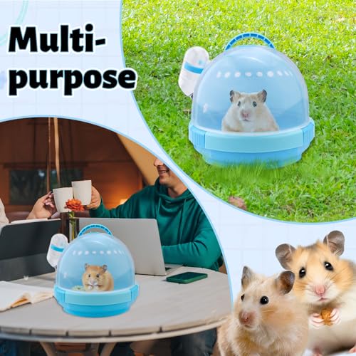 Blue Portable Hamster Carrier with Water Bottle & Handle, Breathable Guinea Pig Travel Cage, Pet Small Animal Carrier Carrying Case for Gerbils Mice Hedgehog Outgoing Transport (7" x 6.2") - color: Blue