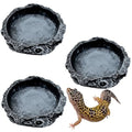 3 Pack Small Reptile Food and Water Bowls, Reptile Feeding Terrarium Bowls for Bearded Dragon Lizard Frog Gecko Tortoise Hermit Crab Snail (Black B) - color: Black - 3 Pack Round Bowls