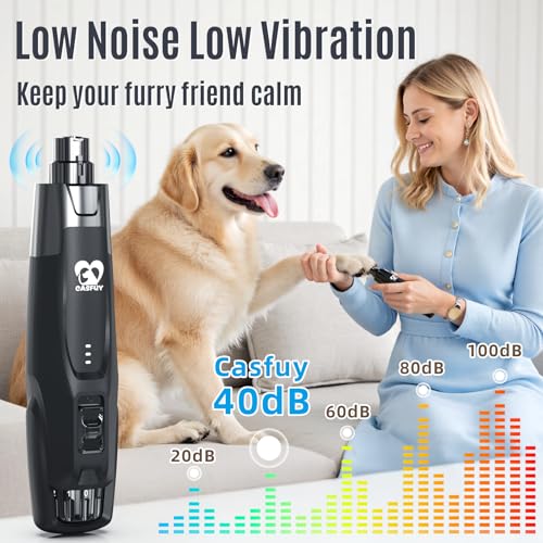 Casfuy New 6-Speed Dog Nail Grinder - 50% More Power Dog Nail Trimmers with 2 LED Lights Quiet 7h Running Time Electric Pet Nail Grinder File Toenail Grinder for Large Medium Small Dogs & Cats (Black) - color: Black