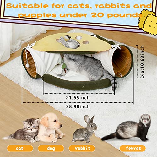LEFTSTARER 2-in-1 Collapsible Cat Tunnel for Indoor Bed and Hideout - Pet Dog Rabbit Bunny Ferret Tunnel Tubes Toys with Removable Washable Mat, Tower Wheel Stuff - color: 4.Cat Paw Print Blue