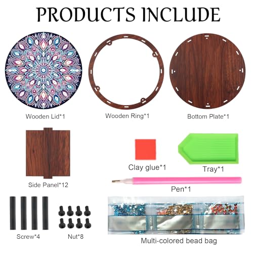 JISHSHAY Diamond Art Storage Box Mandala Diamond Painting Wooden Snack Box Mandala Gem Painting Candy Box Gem Art Organizer Case Embroidery Kit Mosaic Kits for Adults Storage Containers with Lid - color: Mandala 1
