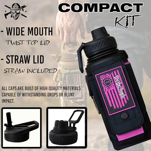 Iron Infidel Battle Bottle - 32 Oz Insulated Water Bottle with Straw Lid & Chug Cap, Stainless Steel Metal Flask Includes Rugged, Removable Sleeve for Keys, Wallet, & Phone (Valkyrie 1 Liter) - color: 32oz - Valkyrie, size: 32 Ounces