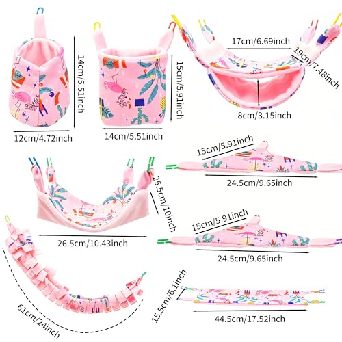 8 Pcs Sugar Glider Cage Set, Small Animal Fleece Hammock Set, Hanging Bed, Climbing Bridge and Toys for Sugar Gliders, Fancy Rats, Squirrels,Ferrets,Pink7126-1 - color: Pink