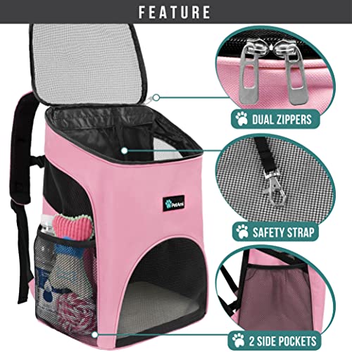 PetAmi Cat Backpack Carrier, Airline Approved Pet Carrier Backpack for Small Dogs and Large Cats, Soft Sided Collapsible Ventilated with Sherpa Bed for Hiking Travel, Max 18 lbs, Pink - color: Pink