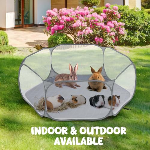 Pawaboo Small Animals Playpen with Pad, Gray+Gray | Waterproof, Reusable Pad, Portable Outdoor Yard Fence, For Chick/Kitten/Puppy/Guinea Pig/Rabbits/Chinchillas - color: Gray+Gray