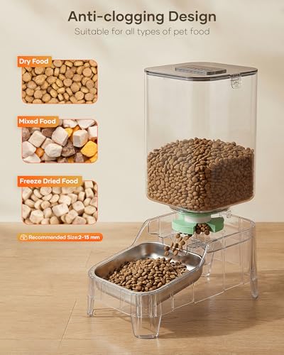 Automatic Dog Feeder with Elevated Stand - 7L Cat Food Dispenser with Large Food Tray, Timed Auto Cat Feeder for Dry Food, 6 Meals Per Day, No-Jam, Freshness Design, Detachable for Easy Clean