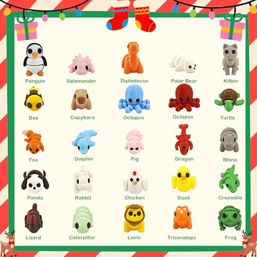 25 pcs 3D Printed Animal Figurines, Mini Articulated Animal Figurines Toys | Party Favors, Pocket Fidget Toys, Goodie Bag Stuffers, Exchange Gifts, Desk Pets, Classroom Rewards for Kids, Birthday Gifts - style: Animal 25 pc