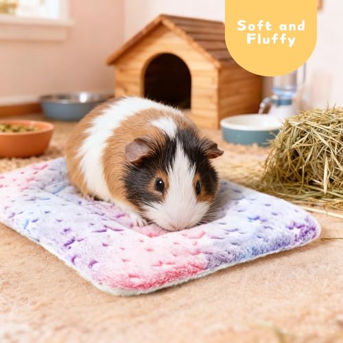 4-Pack Guinea Pig Bed, Fleece Washable Bunny Mat, 14"x10" | Soft Flannel Small Animal Cage Liner, Rabbit Bedding, Cozy Blanket for Hamster, Ferret, Easy to Clean - size: 14x10 Inch