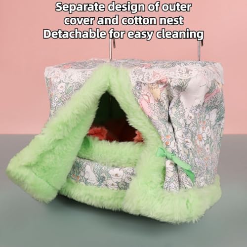 Rat Hammock for Cage Chew Proof Rat Toys Warm Bed, Small Animal Hanging Stainless Steel Basket Ferret Cage Accessories and Habitats Removable Nest Mat for Hamster, Sugar Glider, Hedgehog (Green) - color: Green