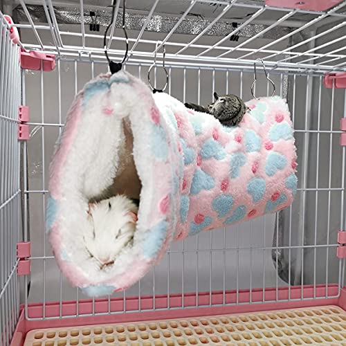 LEFTSTARER Hanging Tunnel for Small Animals Guinea Pig Accessories Sugar Glider Cage Accessories Hamster Rat Toys Ferret Hammock（Heart-Pink） - color: Pink