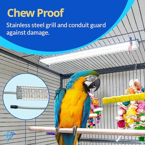 HappyBird Lighting Bird Cage Light with Chew Guard - Full Spectrum LED Pet Light - Simulates Natural Environment - Safe for Hookbill Birds – Easy to Install - (18" Long) - size: 18"