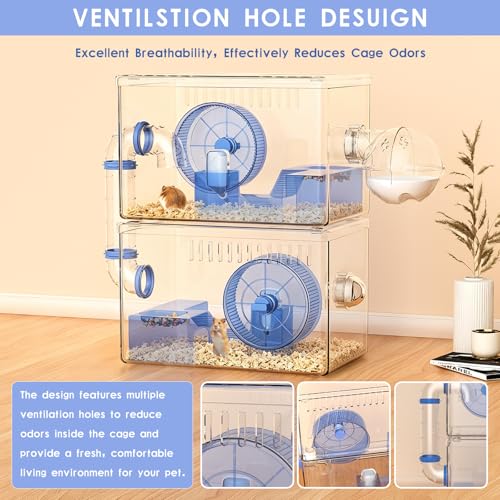 Hamster Cage,Clear Modular Habitat with Tube for Dwarf Hamster | 15.74"x10.03"x19.29", expandable hamster enclosure with small animal cage design, wheel, bottle and bathroom set included