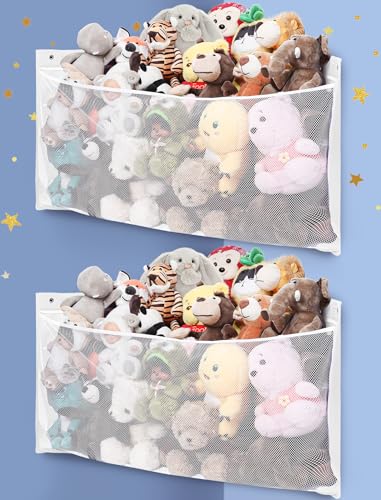 2PCS Large Corner Stuffed Animal Storage, White Wall Hammock Toy Net, Gift | Baby Plush Toy Holder, Nursery & Girls' Room Organizer, Bear Hanging Display for Kids - color: White, size: 2PCS