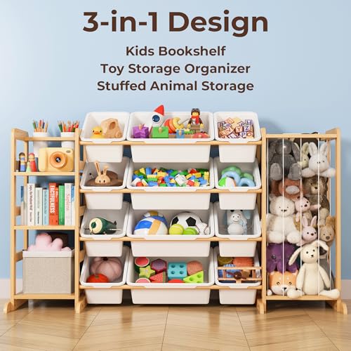 Toy Storage Organizer with Bookshelf and Stuffed Animal Storage - Kids Playroom Organization with Shelves and 12 Toy Bins - Toddler Living Room Toy Box for Lego - Nursery Bedroom Decor Essential - color: White, size: 55.2"W,3 Shelves,12 Bins