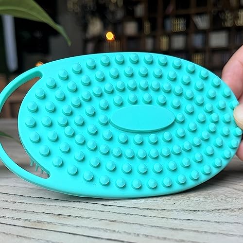 Premium Sensory Brush for Kids or Autism,Soft Silicone Body Scrubber,2 in 1 Sensory Room Occupational Therapy Brushes,Silicone Loofah,Pet Shower Brush Bath Shampoo Brushes(hangable-Oval-Teal) - color: Hangable-oval-teal