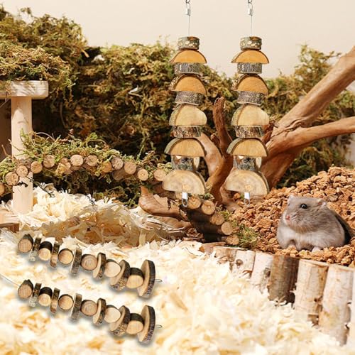 4 Pack Small Animal Chew Toys, Natural Apple Wood Sticks Hanging Chew String for Hamsters, Rabbits, Chinchillas, Guinea Pigs - Dental Molar Treats & Cage Accessories