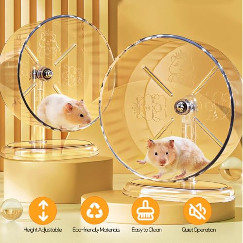 Silent Hamster Exercise Wheel,8.3 Inch Quiet Spinner Hamster Running Wheel,Silent Wheels with Anti-Skid & Adjustable Stand for Gerbils, Mice, or Other Small Pets,Transparent - size: 8.3 inch