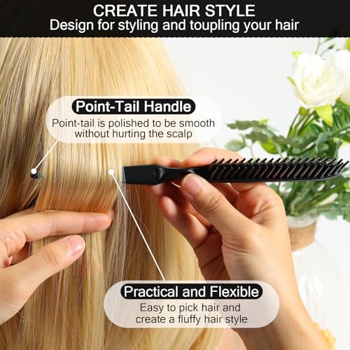 SIMPOR 3 Row Hair Comb for Natural Detangling, Hair Styling Brush, Nylon Bristle Unbraider Teasing Rat Tail Comb for Women Men Black and Pink - color: Black and Pink