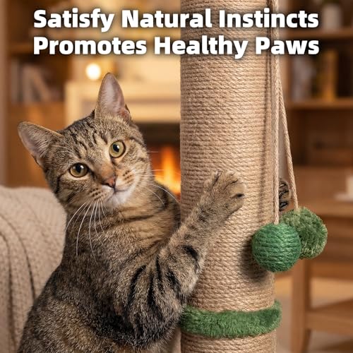 Fantasreen Cat Scratching Post 35'' Tall with Toy Mouse for Indoor Cats, Green - color: Palm Tree-35 inch