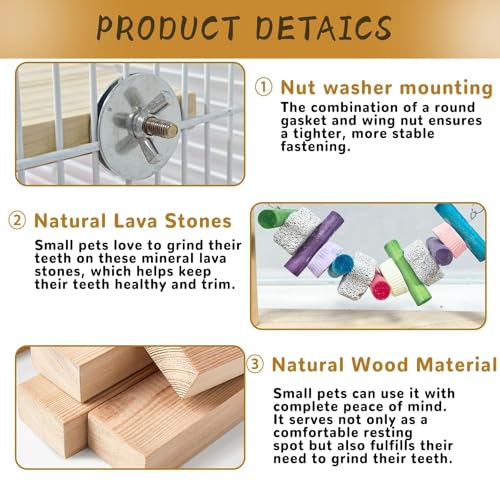8 Pcs Chinchilla Ledges Wood Sets,Hamster Cage Platform Wooden Stand with Chew Lava Ledge Blocks Rats Climbing Toys Bridge Small Animal Cage Accessories for Squirrel Sugar Glider Gerbil Parrot - color: Colorful