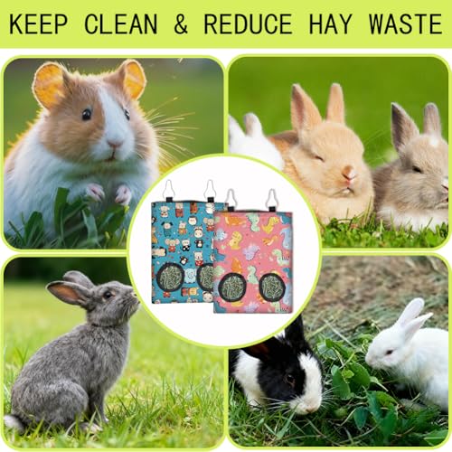 2Pcs 2 Styles Rabbit Hay Feeder Bag with 2 Holes 11.6 x 9.1 Inch Guinea Pig Hay Holder Small Animal Dinosaur Pattern Cloth Washable Hanging Feeding Holders for Bunny Chinchillas Hamsters - color: Dinosaur