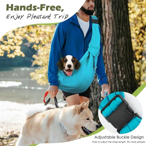 Pawaboo Small Dog Sling Carrier,for 3-10 lbs Pets, Blue | Reversible Hands Free,Safety Buckle,Storage Pocket,Machine Washable for Travel Outdoor Activities - color: Blue