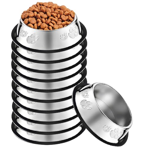 10 Pcs Stainless Steel Dog Bowl Pet Feeding Bowl with Rubber Base Non-Slip Pet Dishes Metal Dog Bowls Pet Food and Water Bowls for Small Medium Animals Kitten Rabbit (30 oz) - size: 30 oz