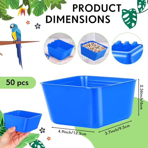 50 Pcs Cage Cups Chicken Feeder Cups 16 oz Hanging Bird Food Water Bowl Bunny Cage Feeding Dish for Pet Parrot Rooster Parakeet Poultry Pigeon(Blue) - color: Blue