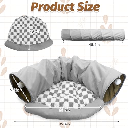 PINVNBY Bunny Tunnel Bed 2-in-1 Removable and Cozy Large Guinea Pig Hideout Tunnel Washable Small Animal Tunnels Tube Toys Guinea Pig Accessories for Rabbit Chinchilla Hedgehog Ferret (Gray)